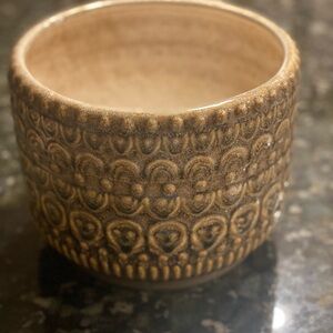 Ceramic Artisan Textured Floral Planter Bowl in Rich Brown and Khaki Color